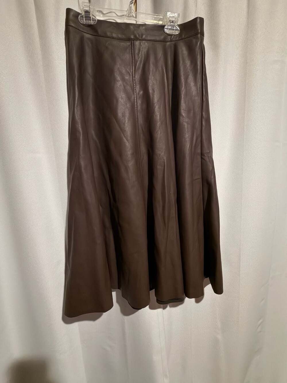 Banana Republic Brown Faux Leather Petite A-Line Midi Skirt